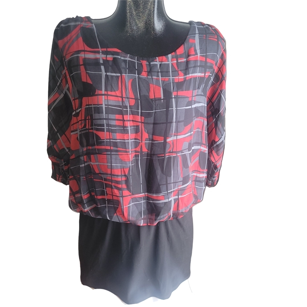 Studio Mode Vintage 90's Red and Black Geometric Pattern Mini Dress Size L